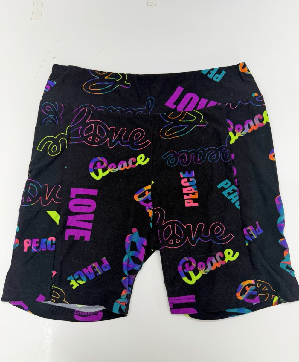 NOBO No Boundaries Womens Juniors Biker Shorts Size XL Peace Love Pockets